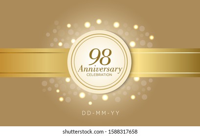 98 Anniversary celebration with ribbons and circles on a brown background.simple and luxury with classic design style