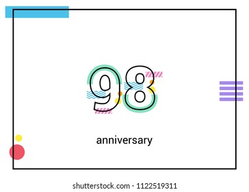 98 Anniversary simple black line with memphis ornaments isolated on white background