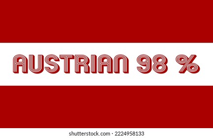 
Ilustración vectorial de etiqueta de signos austriaca 98% con fuente elegante.  Fondo blanco y rojo. Diseño de plantillas de banner para medios sociales.