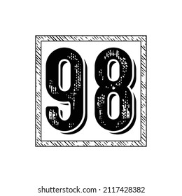 98 Classic Vintage Sport Jersey Number in black number on white background for american football, baseball or basketball