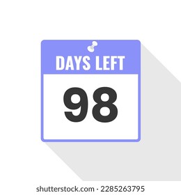 Icono de ventas de cuenta regresiva 98 días a la izquierda. Quedan 98 días para ir Banner promocional