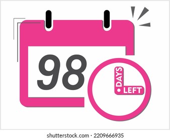 Quedan 98 días. Arte vectorial en rosa y negro. Recordatorio, cartel aislado en fondo blanco