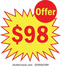 98 dollar - price symbol offer $98, $ ballot vector for offer and sale