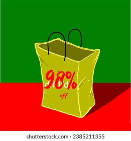 98% golden yellow bag discount illustration holiday christmas red green promotion