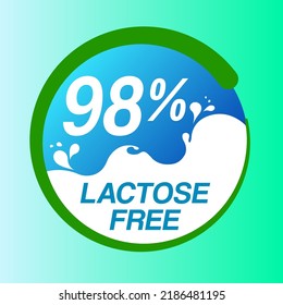 98% Lactose free icon sign vector illustration with blue green color and clean font