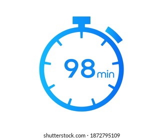 98 Minutes timers Clocks, Timer 98 mins icon, countdown icon. Time measure. Chronometer vector icon isolated on white background
