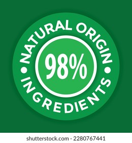 98% natural origin ingredients, rubber stamp, green color, vector illustration 