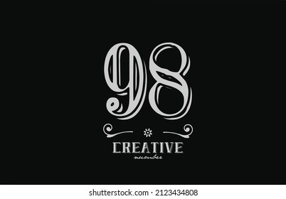 98 number logo icon with black and white colors. Creative vintage template for business and company