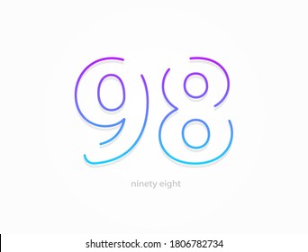 98 number, outline stroke gradient font. Trendy, dynamic creative style design. For logo, brand label, design elements, application and more. Isolated vector illustration
