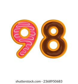 98 number sweet glazed doughnut vector illustration
