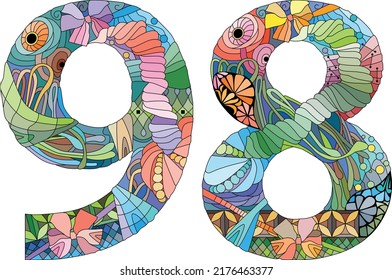 98 number vintage font. Engraving design. Vector illustration.