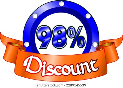98% de descuento, disco azul y cinta anaranjada, ilustración vectorial para mayorista y minorista, arte ilustrativo, ilustración hermosa, vector. ¡Dios es bueno!