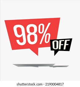 98% off discount sticker sale blue tag isolated vector illustration. discount offer price label, vector price discount symbol floating