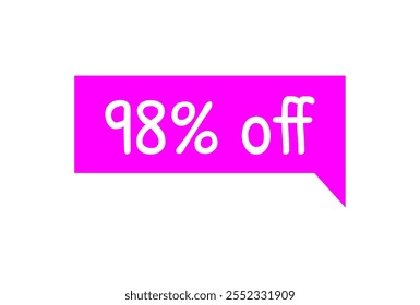 Desconto de 98%. Marca de desconto magenta e texto branco. Promoções de marketing, vendas no varejo. Marca de oferta simples. 98% de desconto.