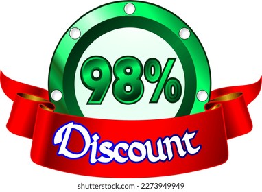 98% off, green disk and red ribbon, vector illustration for wholesale and retail, illustrative art, beautiful illustration, vector. God is good!