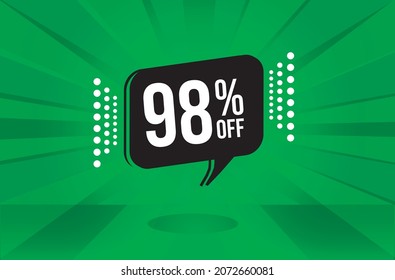 98 percent discount. Green banner with floating balloon for promotions and offers. Vector Illustration