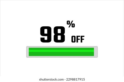 98 percent off. Banner with loading bar, green and gray color, white background, and black font.