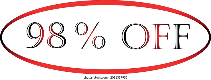 98 percent off red vector symbol. discount symbol, discount promotion, sale discount offer, marketing advertisement, super sale.