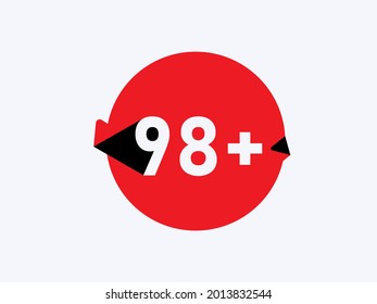98 más iconos límite de edad, signo plano de restricción 98+ aislado en fondo blanco