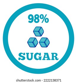 98% Sugar sign label. Vector sugar cube icon.