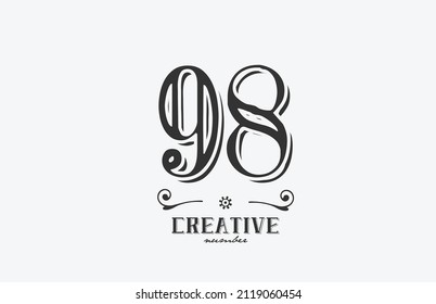 98 vintage number logo icon with black and white color design. Creative template for business and company