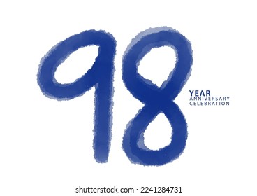 98 year anniversary celebration blue color logotype vector, 98 number design, 98th Birthday invitation, logo number design vector illustration, blue logo brushstroke illustration