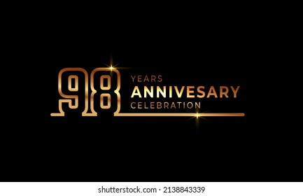 98 Year Anniversary Celebration Logotype with Golden Colored Font Numbers Made of One Connected Line for Celebration Event, Wedding, Greeting card, and Invitation Isolated on Dark Background