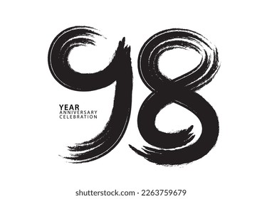 98 year anniversary celebration logotype black paintbrush vector, 98 number design, 98th Birthday invitation, anniversary template, logo number design vector, calligraphy font, typography logo