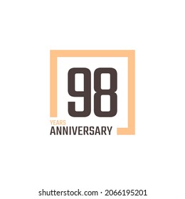 98 Year Anniversary Celebration Vector with Square Shape. Happy Anniversary Greeting Celebrates Template Design Illustration