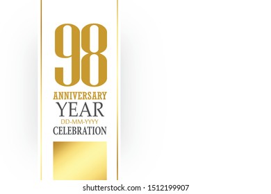 98 year anniversary, minimalist logo, greeting card. Birthday invitation. 98 year sign. Gold space vector illustration on white background - Vector