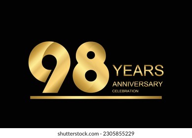 98 year anniversary vector banner template. gold icon isolated on black background.