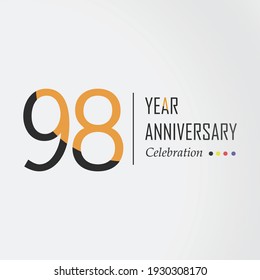 98 Year Anniversary Vector Template Design Illustration Black Orange Elegant White Background