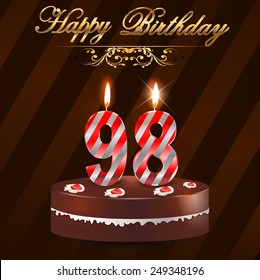 98 year Happy Birthday Card with cake and candles, 98th birthday - vector EPS10