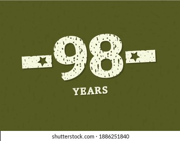 98 years anniversary with badge military, grunge pattern. Army design with star on green camouflage background. Vector perfect for any military labels, posters and armed force etc.