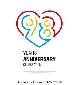 98 years anniversary celebration decoration colorful number bounded by a loving heart modern love line design logo icon white background