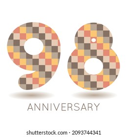 98 years anniversary celebration. Logo  on white background. Vector illustration for invitation card, celebration, greeting card, cover, label, flyer.
