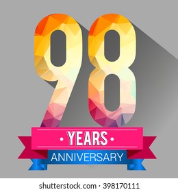 98 Years Anniversary celebration logo. with colorful polygonal.