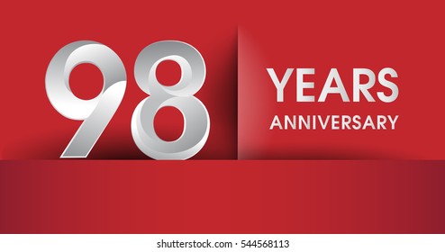 98 Years Anniversary celebration logo, flat design isolated on red background, vector elements for banner, invitation card and birthday party.
