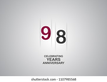 98 years anniversary celebration logotype. anniversary logo with red and black color isolated on white background, vector design for celebration, invitation card, and greeting card