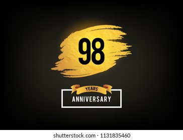 98 years anniversary celebration logotype with shiny golden brush, isolated on black background for use special celebration event