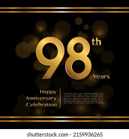 98 years anniversary celebration logotype with gold color, for booklet, leaflet, magazine, brochure poster, banner, web, invitation or greeting card. Vector illustrations.