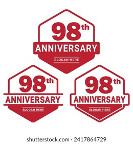 98 years anniversary celebration logotype. 98th anniversary logo collection. Set of anniversary design template. Vector and illustration.