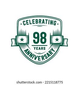 98 years anniversary celebration shield design template. 98th anniversary logo. Vector and illustration.