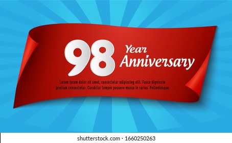 98 Years Anniversary Celebration Vector Template Design Illustration
