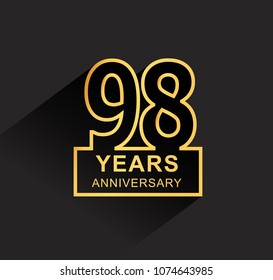 98 years anniversary design line style with square golden color for anniversary celebration event. isolated with black background