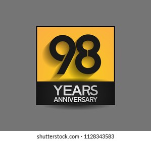 98 years anniversary design square style yellow and black color isolated on gray background for celebration event