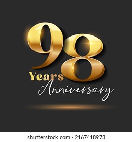 98 years Anniversary Gold Logotype number. Vector Design for Greeting Card and Invitation Card