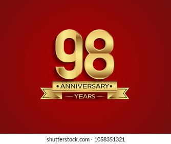 98 years anniversary golden design color with red background for celebration