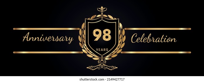 98 years anniversary golden laurel wreath. Anniversary celebration template design for booklet, leaflet, magazine, birthday party, banner, web, greeting card.