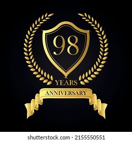 98 years anniversary golden laurel wreath, Anniversary label set, Vector set of anniversary golden signs logo, 98 anniversary luxury design template vector